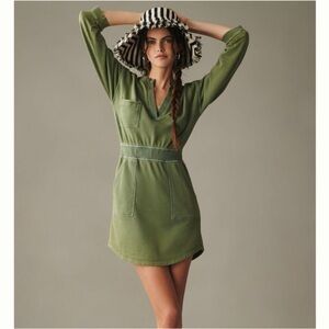 Anthropologie Daily Practice Mini Utility Green Dress 3/4 Sleeves Women’s Large